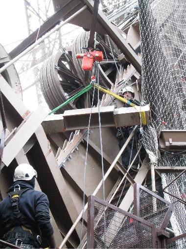 Analyse de risque lors des travaux de manutention pour le changement de poulie de l’ascenseur Nord de Tour Eiffel.